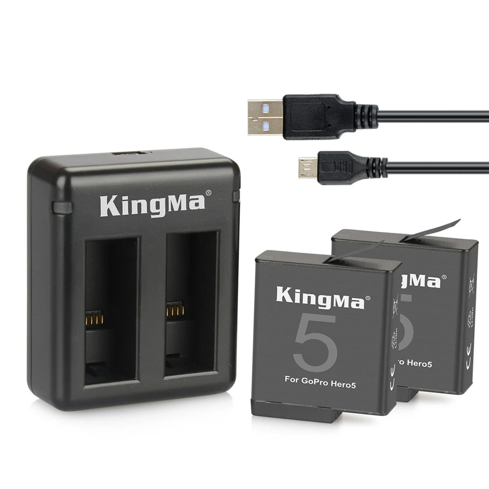 KingMa для 2 шт 1220mAh GoPro Hero 5 6 аккумулятор + двойное зарядное устройство USB Hero5 Black