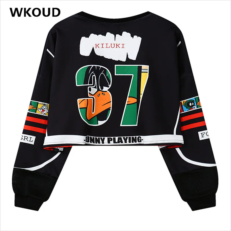 Женская толстовка с капюшоном WKOUD длинным рукавом и круглым вырезом на весну