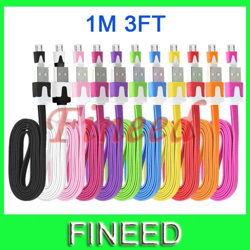 1M 3FT 3 Feet Long FLAT NOODLE MICRO USB CHARGER CABLE CORD CHARGING DATA SYNC FOR SAMSUNG GALAXY S4 S3 S2 NOTE 2 Android|s4 car|s3 standards3 phone