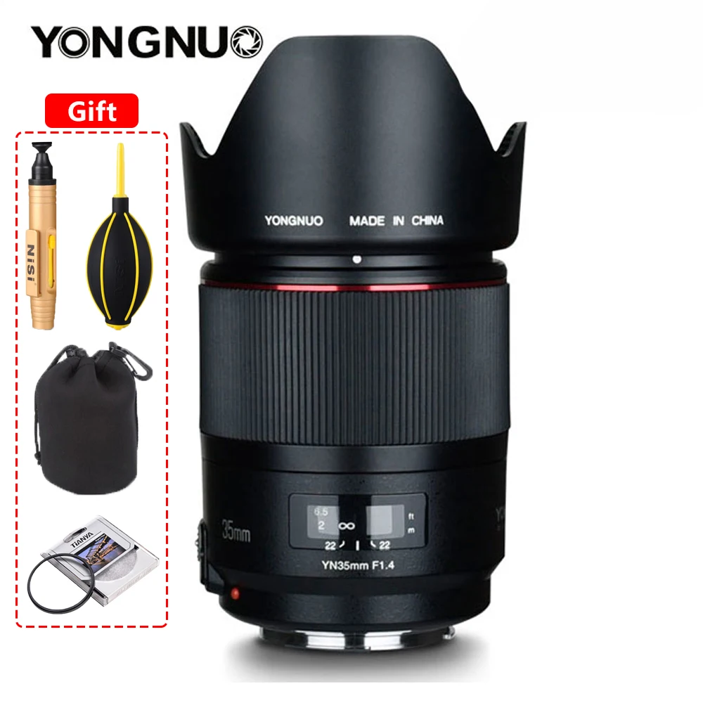 Объектив YONGNUO YN35MM F1.4 с широкоугольным объективом для камеры Canon яркой апертурой