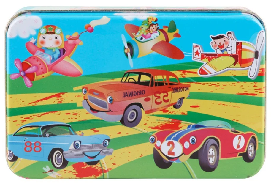 AP-10 60 Pieces Puzzle Wooden Toys Cartoon Animal Wood Puzzles with Iron Box Kids Baby Early Educational Learning Toys for Children - Цвет: AP-10