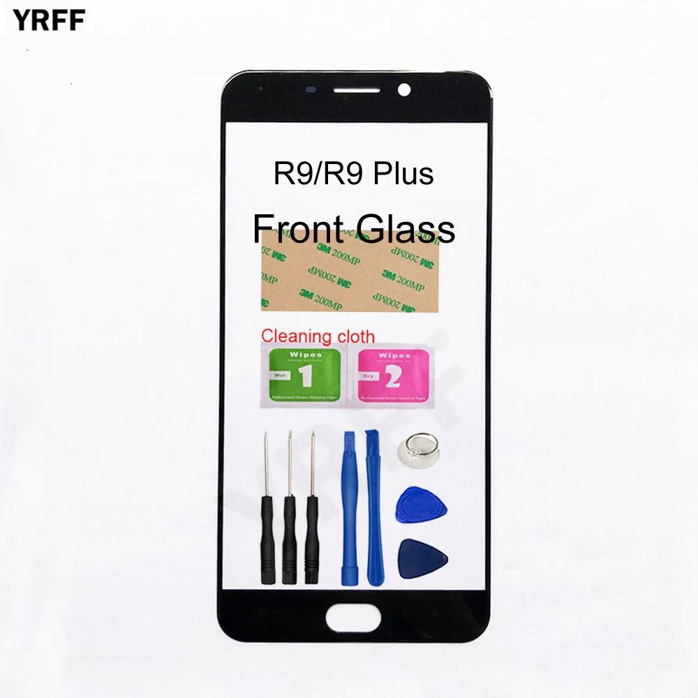 

YRFF 5,5 ''Передняя панель мобильного телефона для OPPO R9 Plus Переднее стекло (без сенсорного экрана дигитайзер панель) внешнее стекло крышка