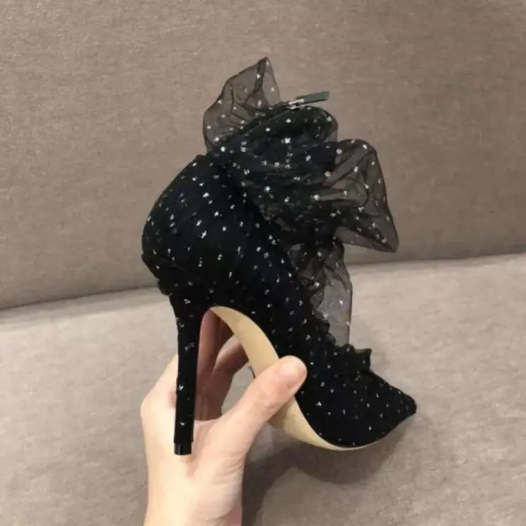 Stylesowner Новое поступление удивительные женские сапоги сандалии острый носок тонкий каблук bling сетчатые кружева с блестками Свадебная обувь для вечеринок