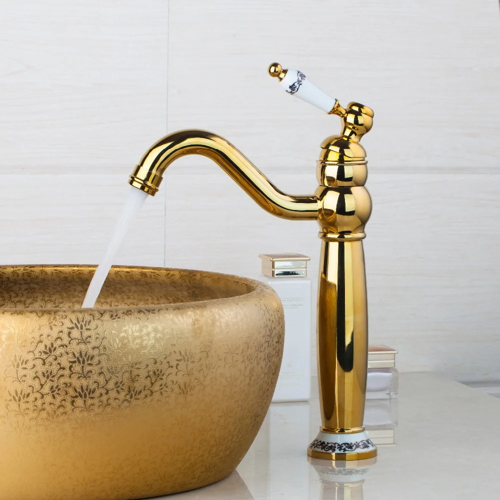 

Polished Golden Bathroom Faucet Kitchen Basin Sink Swivel Mixer Tap 97155/0 banheiro / torneira da cozinha Solid Brass