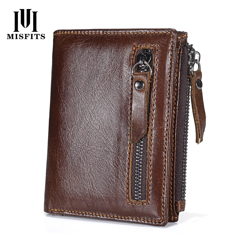Мужские Винтажные кошельки на двойной молнии из натуральной кожи кошелек