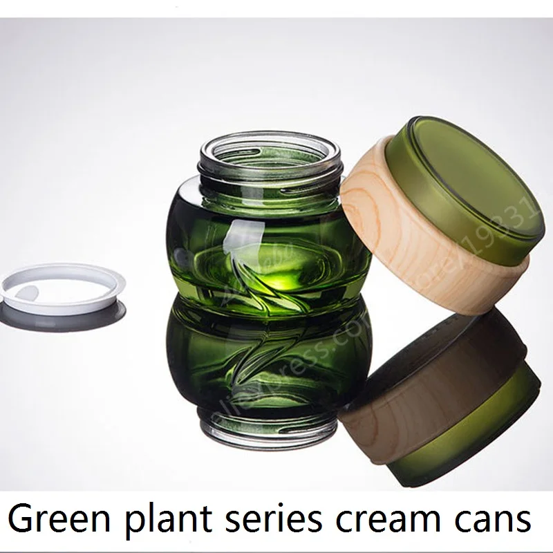 

100pcs/lot 50G Green Glass Jar, Glass Bottle Jar, Cosmetic Glass jar, Green herbs series Glass Cream Jar