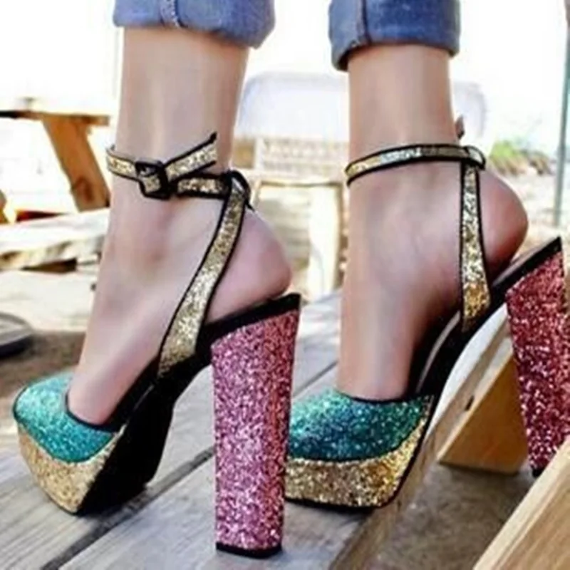 

Fashion Spring Women Colorful Sandals Sexy Platform High Heels Bling Bling Stage Shoes For Dress Big Size 41 42 43 Ladies