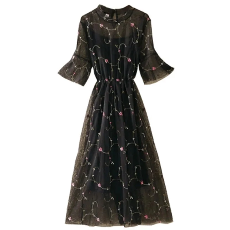 Модные летние женские сетчатые платья с цветочной вышивкой из двух частей 2018