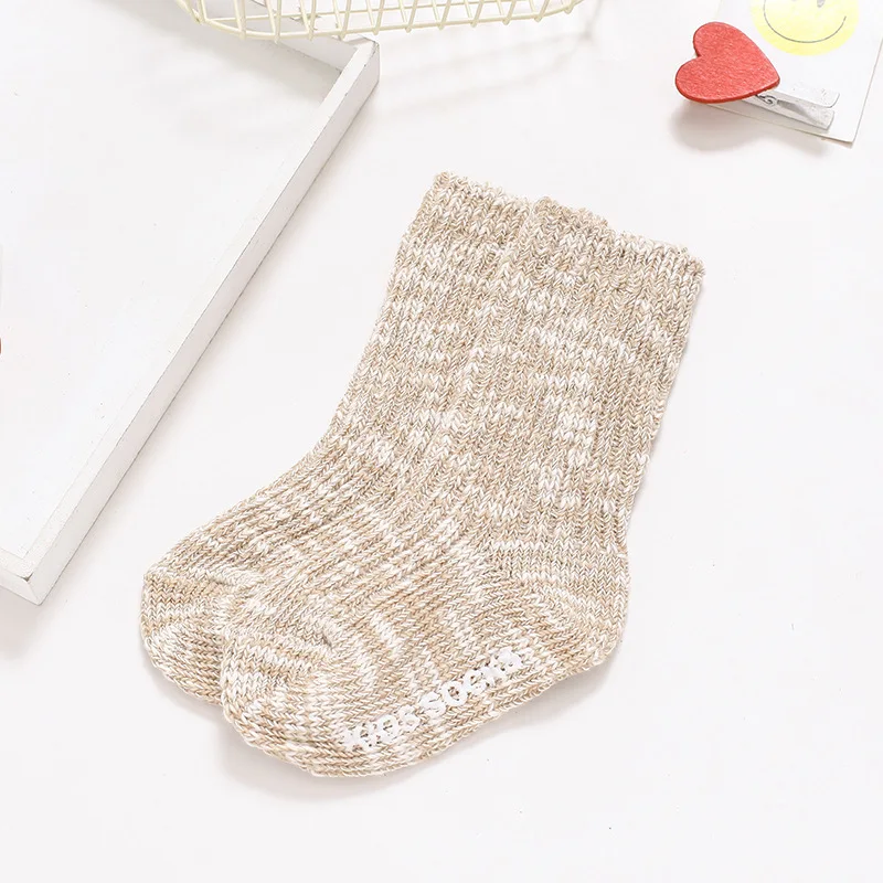 Baby Thicken Cotton Yarn Wool Socks Breathable Warm Middle Tube infant Pure Color Letters Kid Sock Anti-Slip Rubber Bottom | Детская