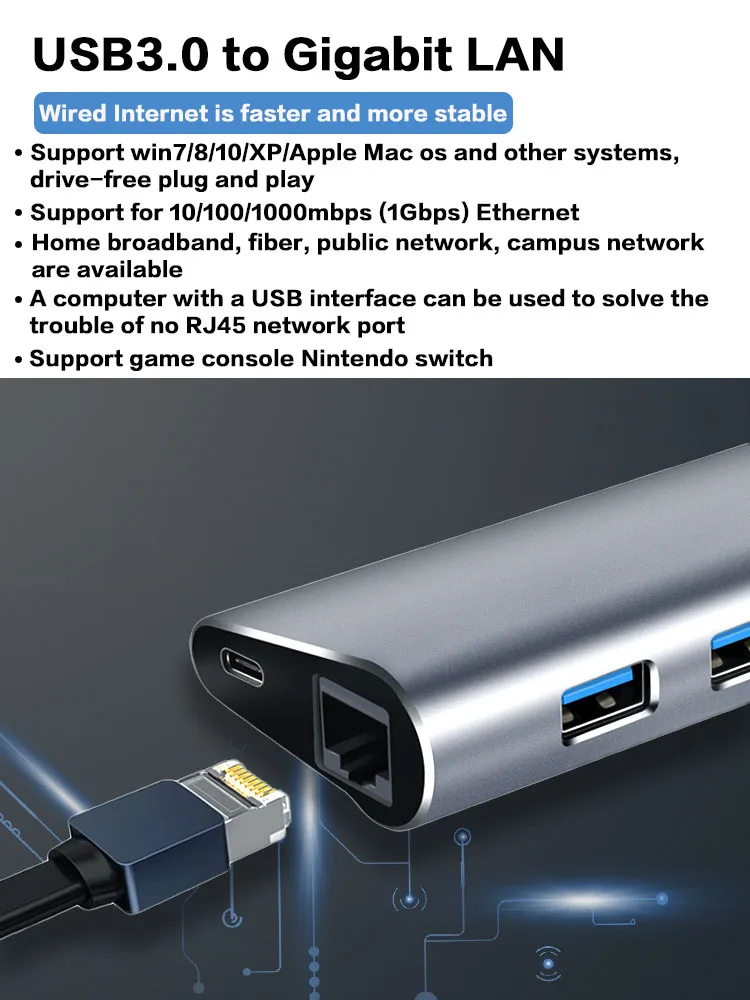 USB C концентратор USB C type C для RJ45 Ethernet сетевой USB 3,0 micro 5A адаптер Thunderbolt 3 для MacBook Pro samsung S8 S9 huawei