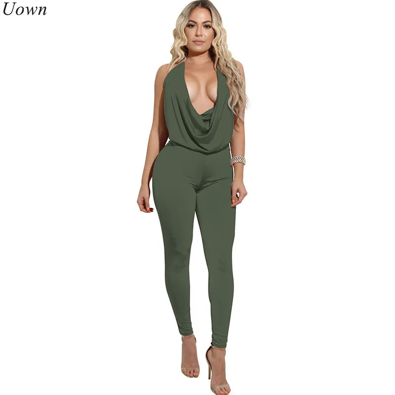 Модный летний женский вечерний Облегающий комбинезон с глубоким v образным