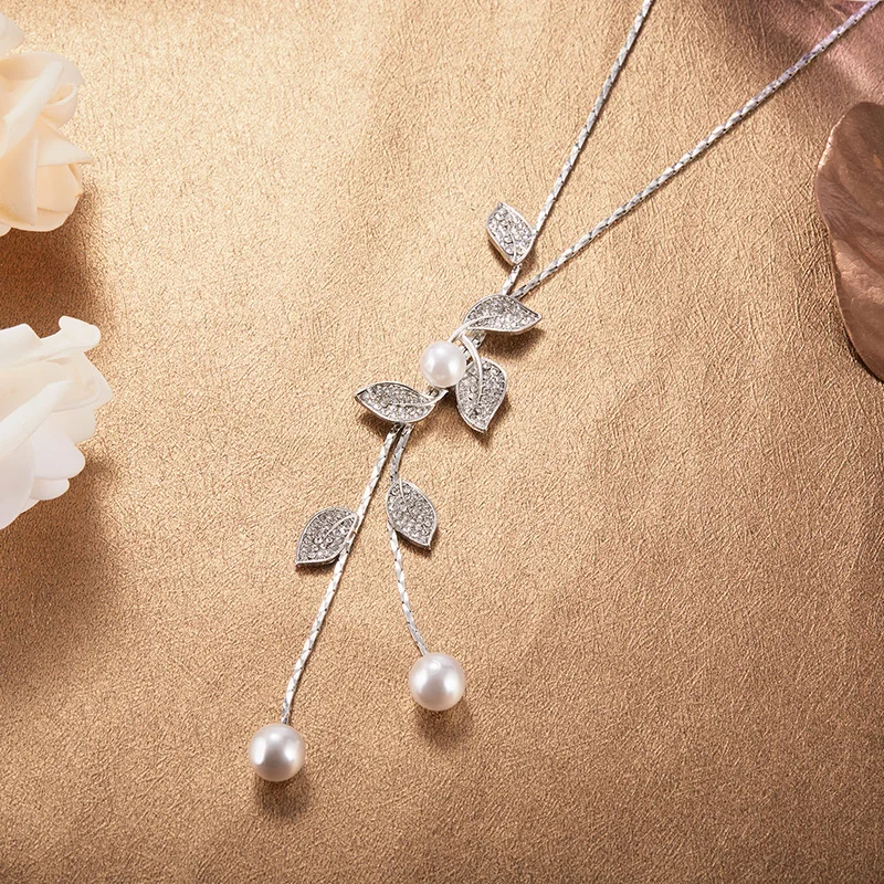 Liber Aedon женское ожерелье Simluated pearl фианит лист кулон серебряный цвет свитер цепь