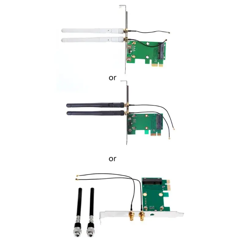 

Беспроводная Wifi сетевая карта Mini PCI-E к PCI-E 1X настольный адаптер + 2 антенны