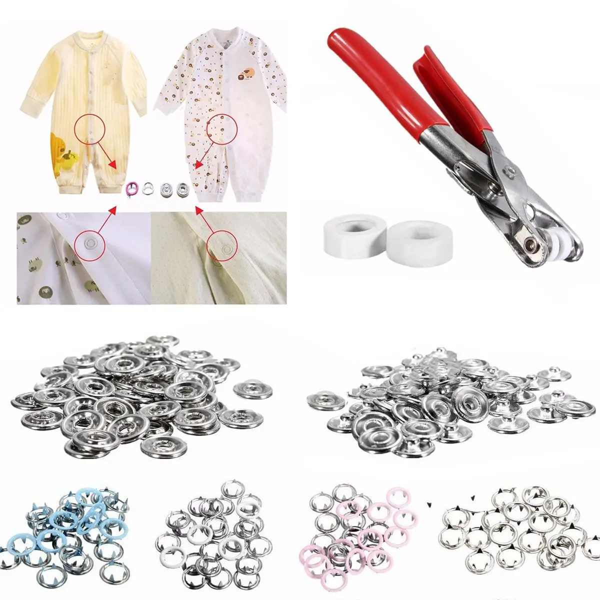 200pcs Press Button Studs Popper Fastener Setter Tool Craft + Pliers