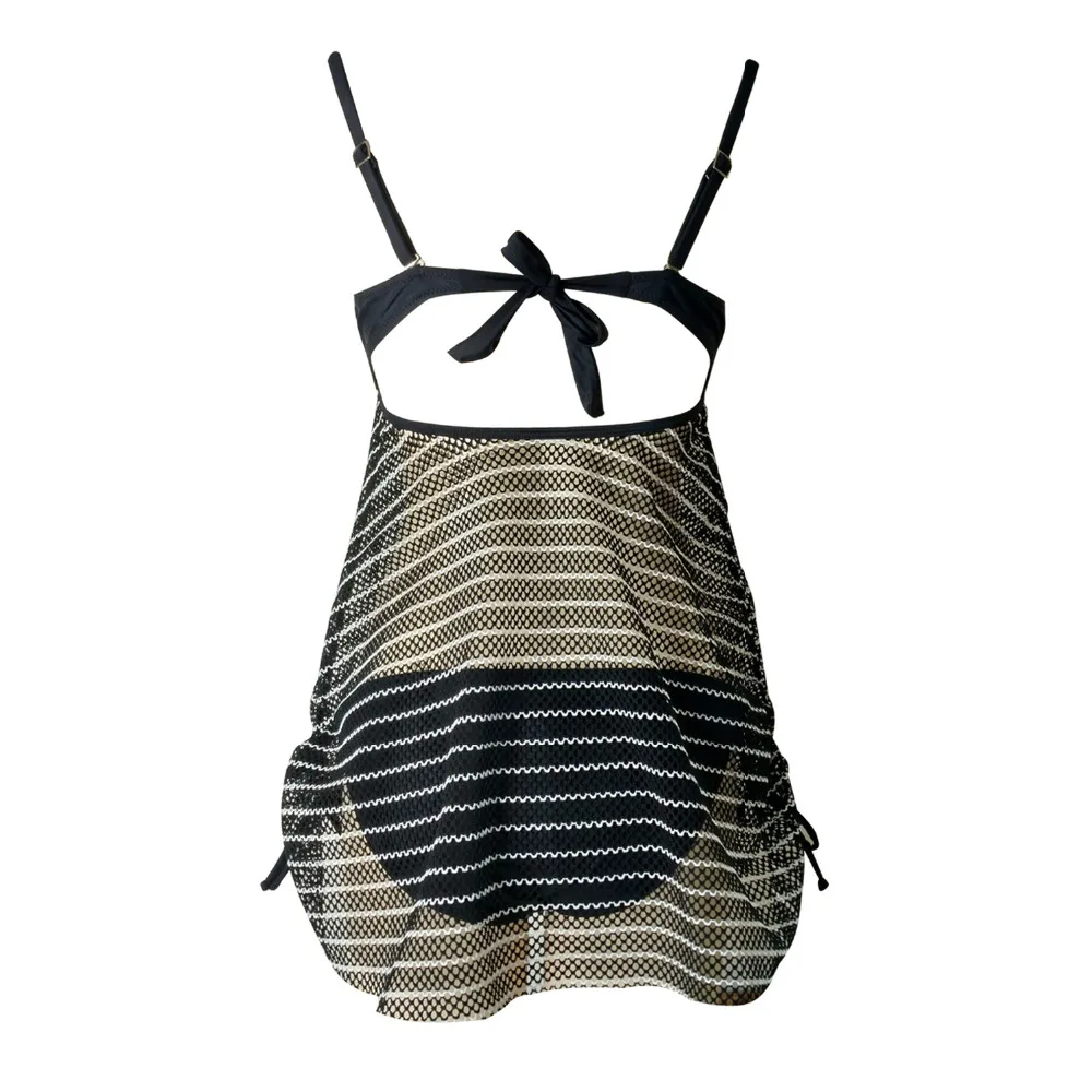 Женский купальник бикини винтажный сетчатый в полоску с пуш апом из двух