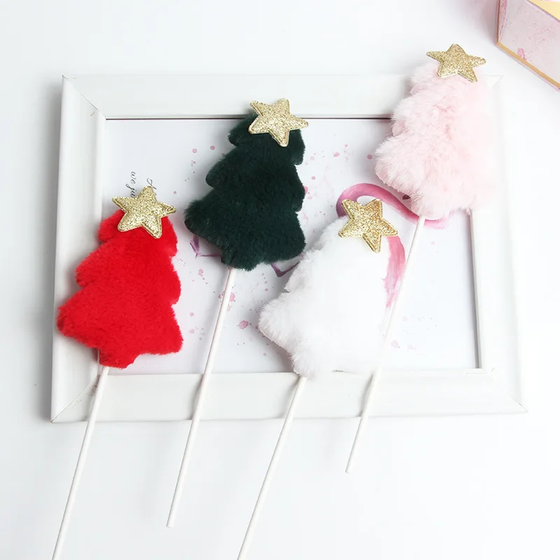 2019 новый счастливый Топпер на Рождественский торт сплошной цвет плюшевые дерево