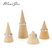 vintage natural unpainted wood finger cone ring holder bague jewelry display stand organizer storage rack showcase for exhibit
