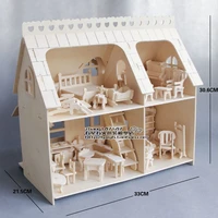 wooden assembly miniature dollhouse for dolls mini furniture sets diy doll house pretend play puzzle toys for children girls kid