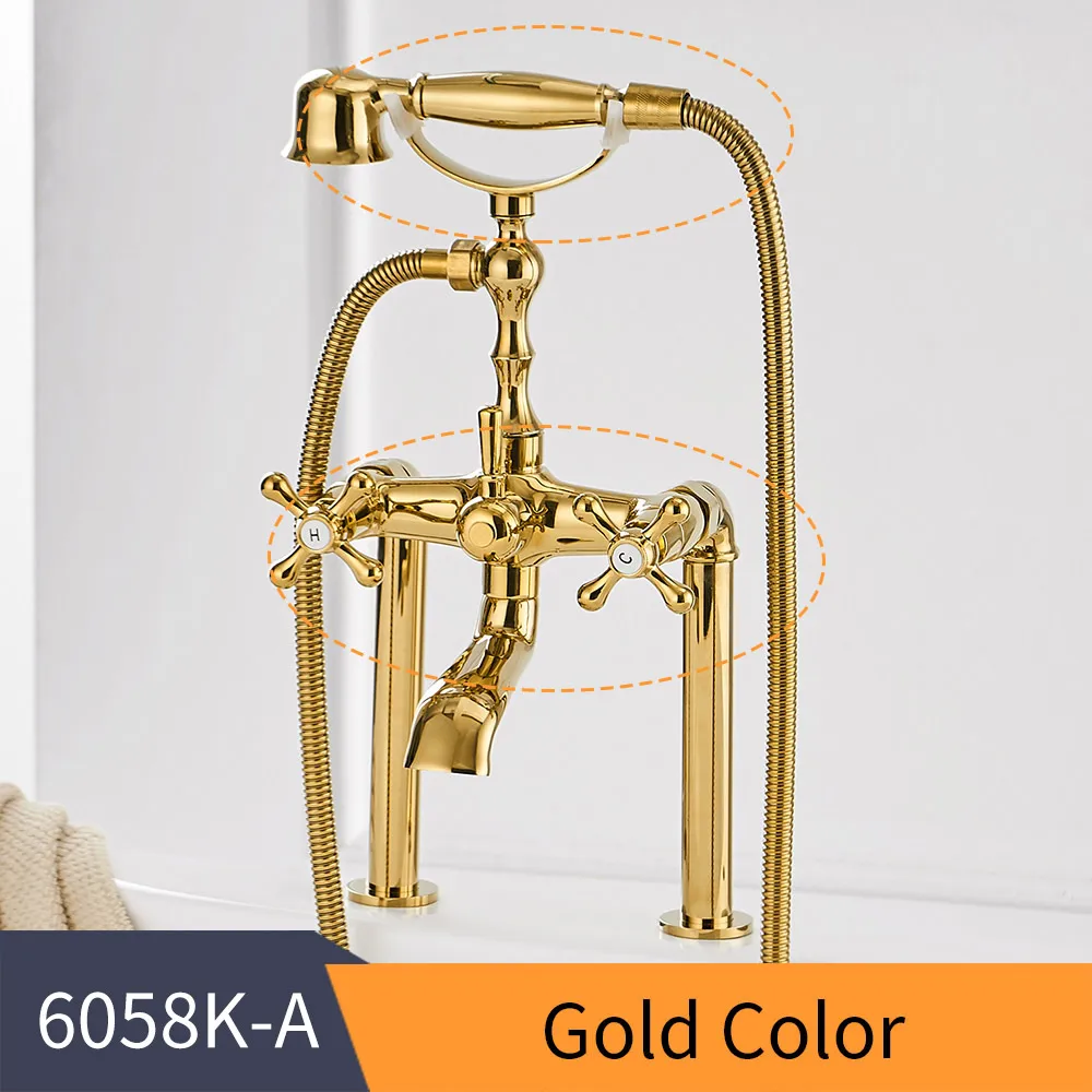 Gold-6058K-A Смесители для ванной черный латунный материал Ванная комната душевой набор смеситель для ванной двойной держатель кран HJ-6057R - Цвет: Gold-6058K-A
