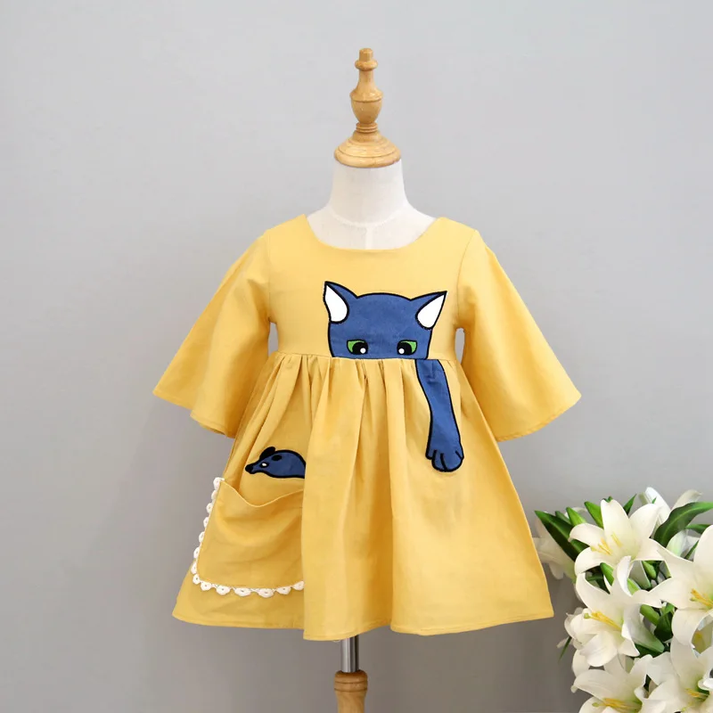 Сезон: весна–лето платье Мода 2017 г. Cat Мышь мультфильм с вышивкой Новые