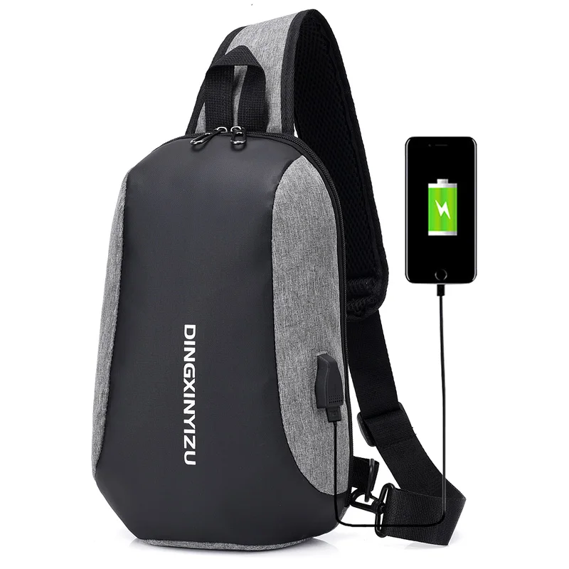 Мужская сумка-мессенджер через плечо с USB-зарядкой школьный нагрудной