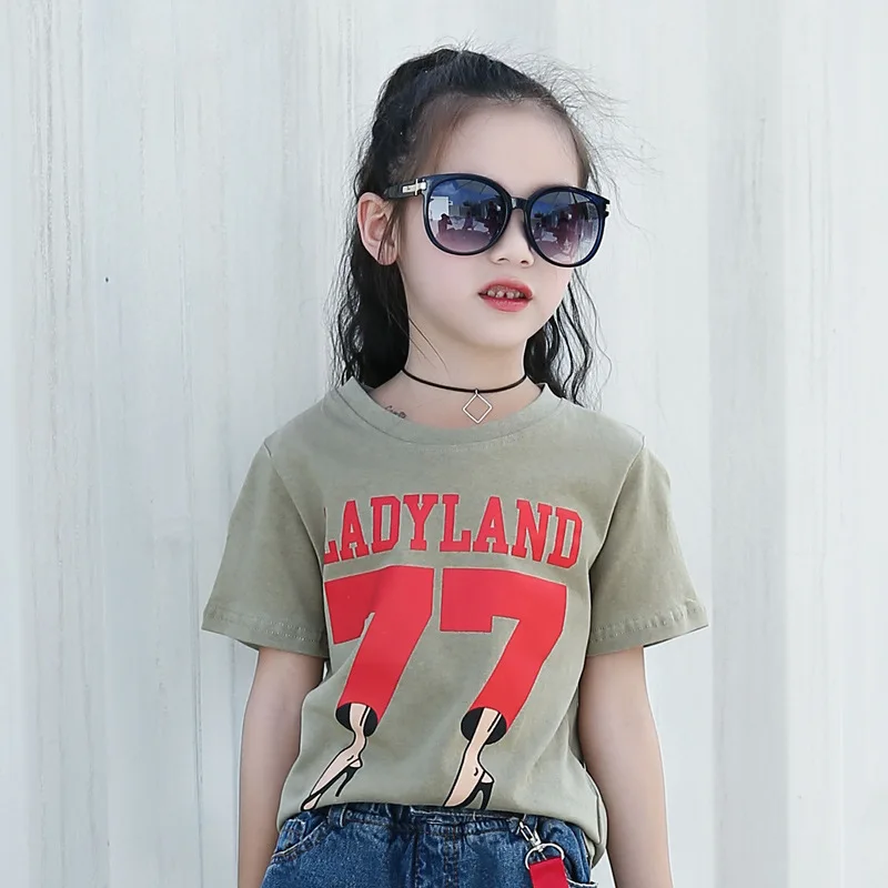 Kids Clothes Girl Summer Cotton T-shirt and Black Nets Denim Trousers Children's Clothing Sets 4-14 Ages Teen Girls sports suit | Детская