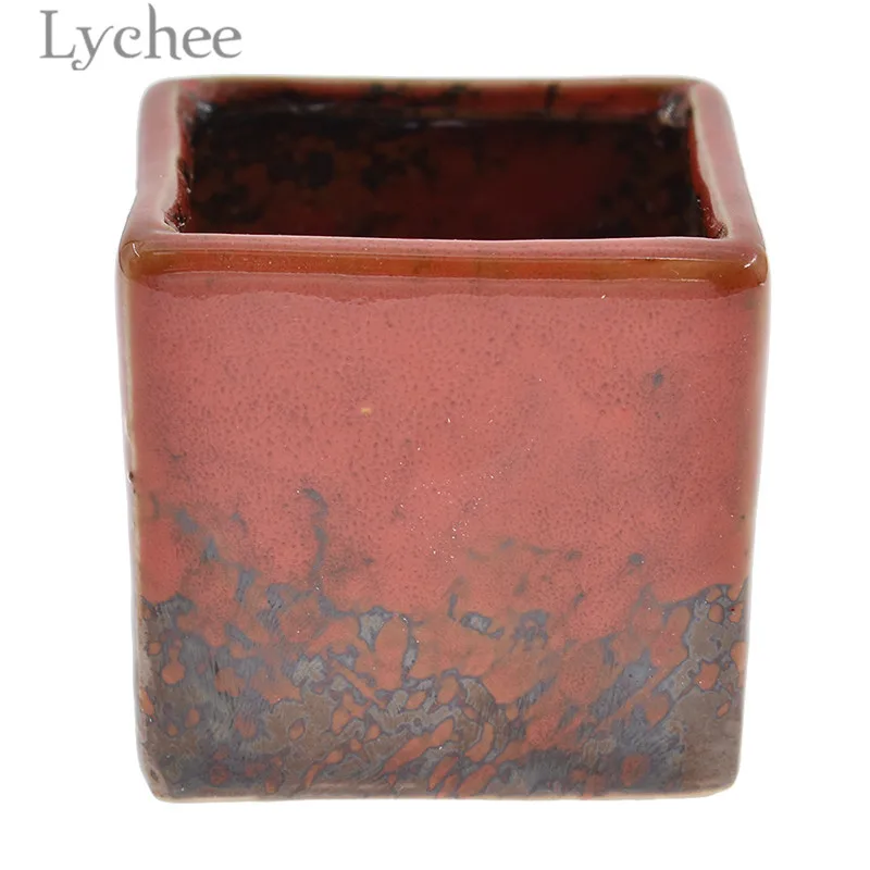 Lychee мини Глазурованный керамический цветочный горшок Квадратный кашпо для