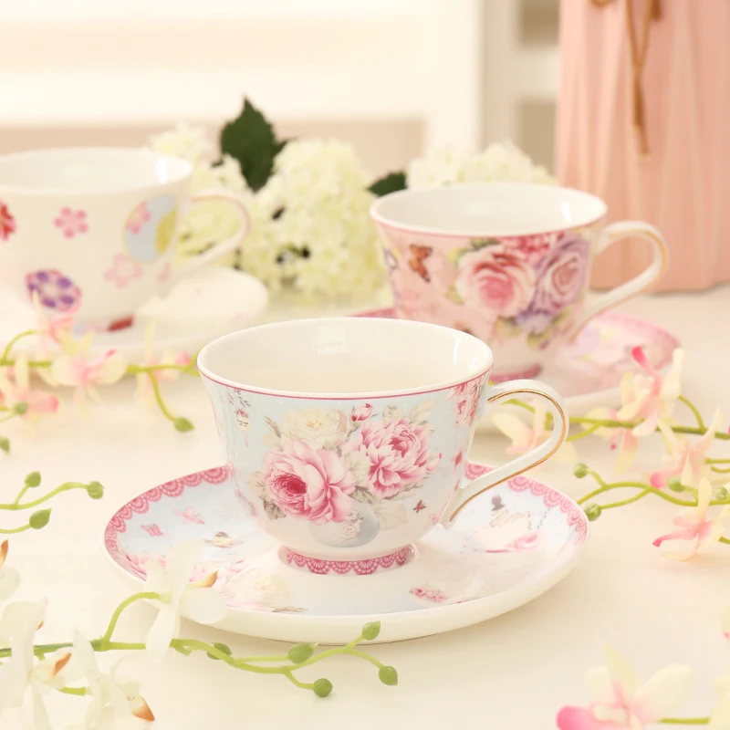 

Pastoral style ceramic red tea cup coffee cup afternoon tea cup high-grade bone china coffee cup saucer spoon set home drinkware