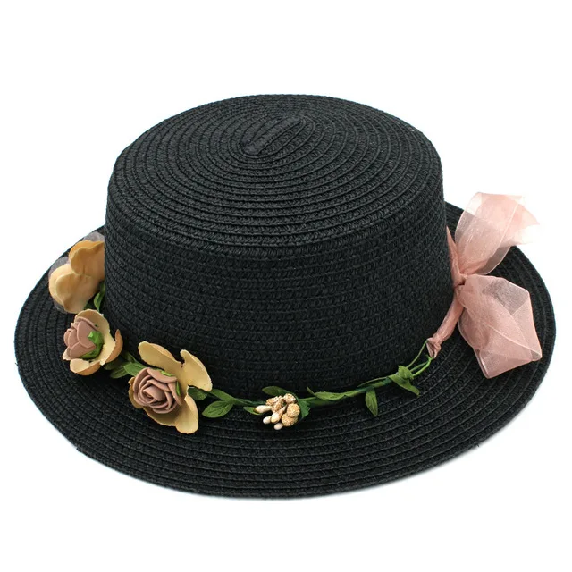 Летняя соломенная шляпа для женщин Toquilla пляжная круглая с цветами Плоская Шляпа