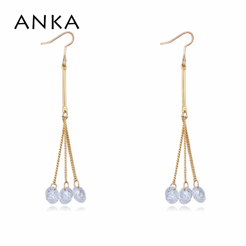 Женские длинные серьги-подвески с фианитом золотистого цвета |