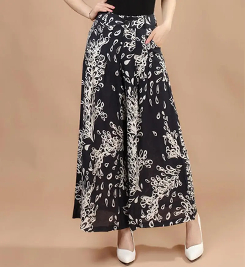 Женские широкие брюки с цветочным принтом 2016 летние повседневные штаны высокой