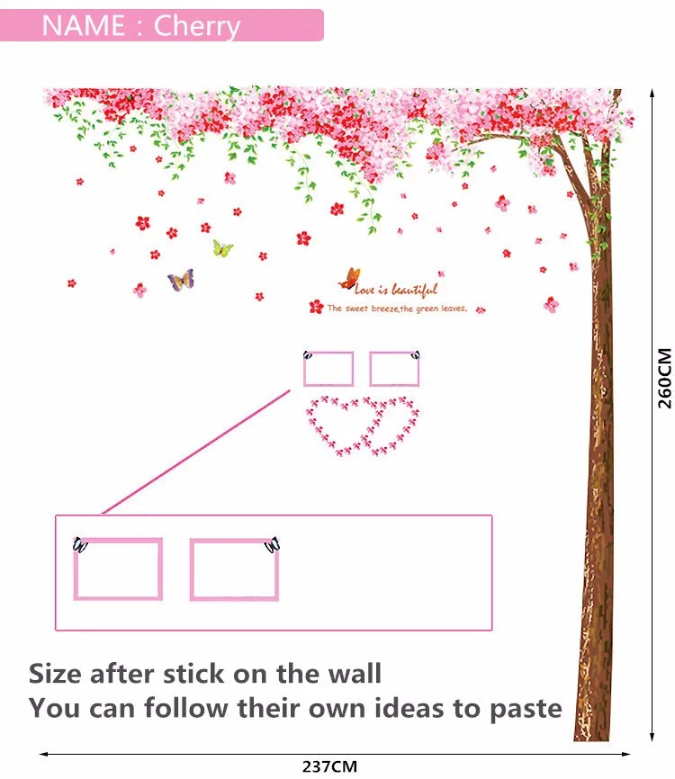 3 шт./компл. Вишневое дерево наклейка на стену цветок бабочка домашний декор для