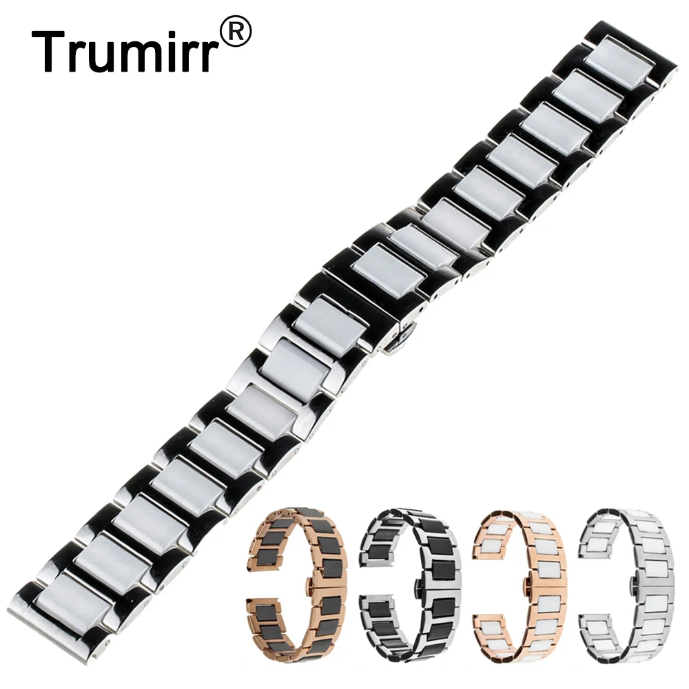 

18mm 20mm 22mm Ceramic Watch Band for Omega Butterfly Buckle Wactchband Replacement Strap Wrist Belt Bracelet Black Gold White