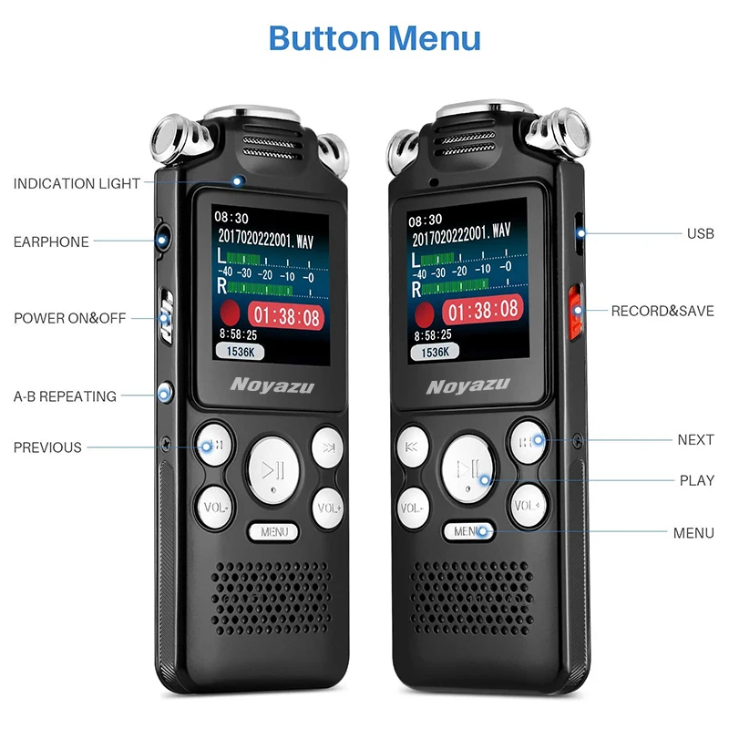 NOYAZU V59 16G двойной микрофон Цифровой диктофон ручка Профессиональный MP3 плеер