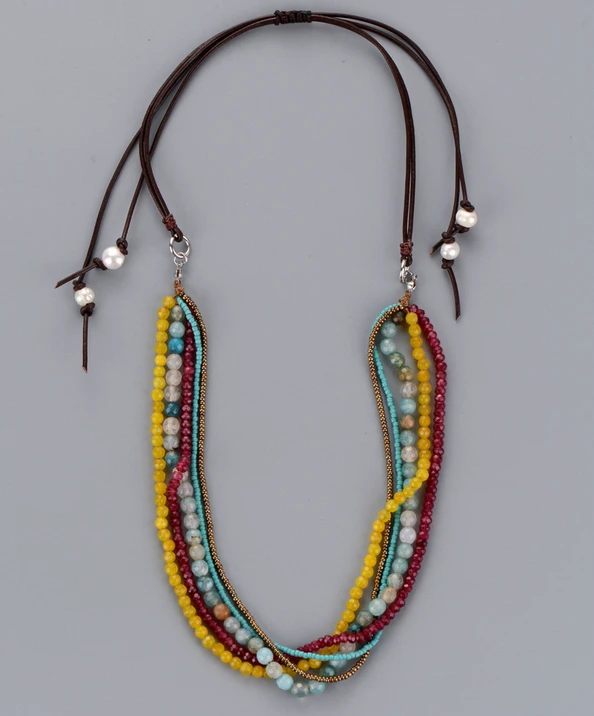 Высококачественные полудрагоценные камни бисер с кожаным жемчугом многослойные