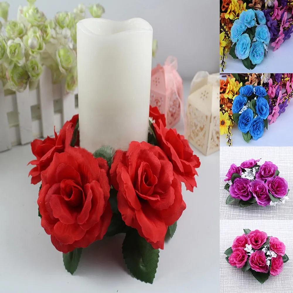 Кольца в виде свечи Шелковый цветок ручной работы цветы розы настольные