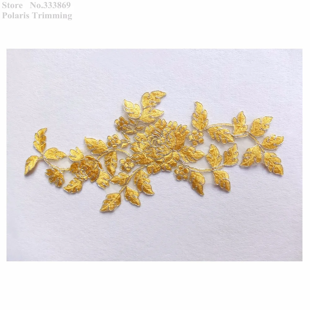 Бесплатная доставка 2 шт. x Пришивные желтые/серебряные искусственные кружева