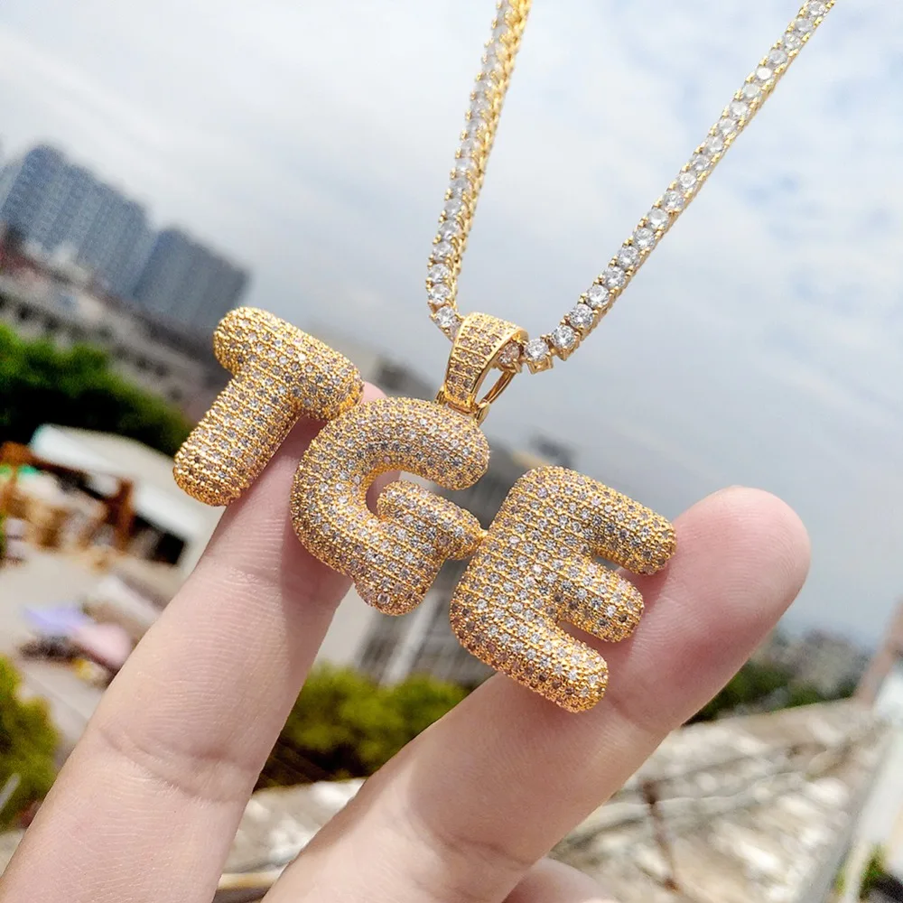 TOPGRILLZ хип хоп мужские ювелирные изделия A-Z Micropave Циркон пользовательское имя Пузырьковые буквы льдом кулон ожерелье с теннисная цепочка DIY