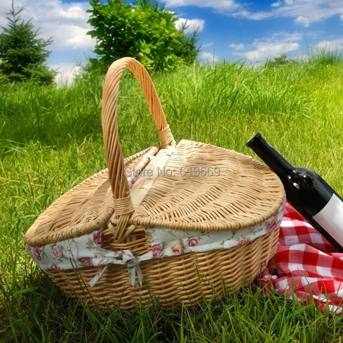 Плетеная корзина с крышкой для пикника еды хлеба соломенная из ротанга кухонная