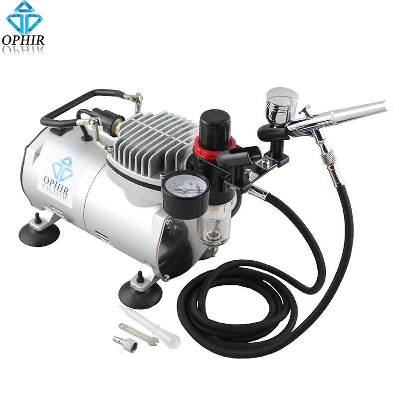 OPHIR 0.3 MM Dual-Action Airbrush Kit with PRO Air Compressor 110V/220V for Cake Decorating Model/Body Paint Makeup_AC089+AC004A