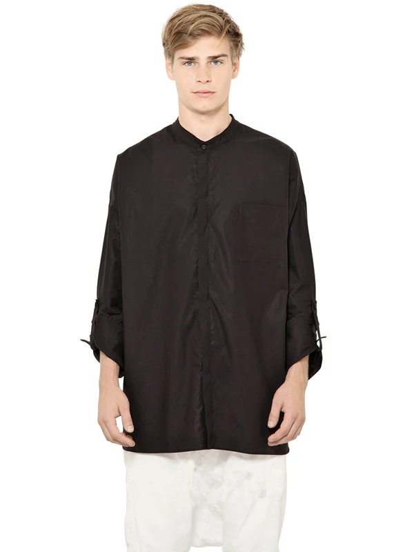 

S-6XL! 2018 Men's seven - point - sleeved loose - collar shirt personality pure color shirt
