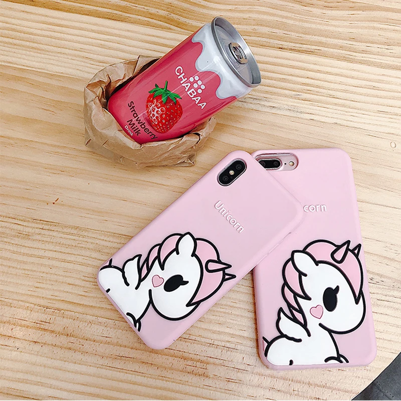 Lovely Pink Unicorn iphoneXs Max mobile phone shell cartoon women 6s 7 8 plus XR X protective case girl soft silicone wrap fall |