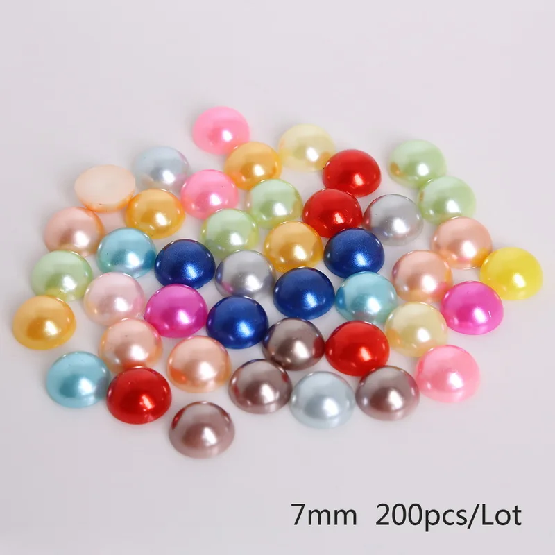 7mm mix 200pcs Партиями по 6/7/8 мм цвета: белый/слоновая кость/случайный смешанный полукруглые, плоские с одной стороны Пластик из пластика ABS, имитация жемчужные бусы для пошив одежды бусины - Цвет: 7mm mix 200pcs