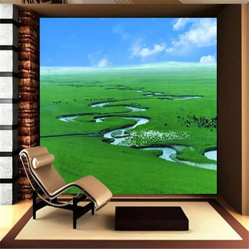 

3D Custom Wallpapers Natural Landscape Style Murals Grassland Leaf Tree Photo Walls Papers for Living Room Background Home Decor