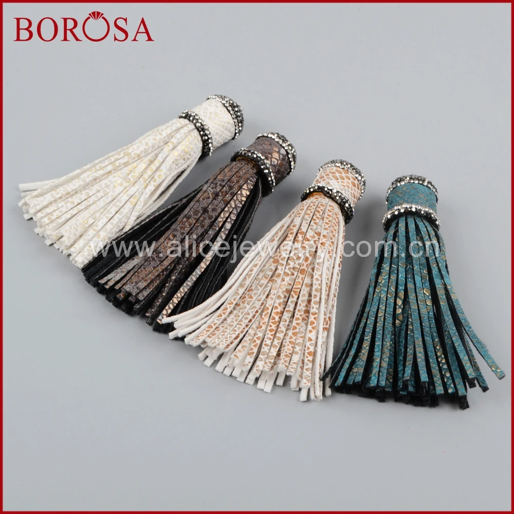 BOROSA 10 шт. кожаный Шарм с кисточками горный хрусталь многоцветная кожа подвеска