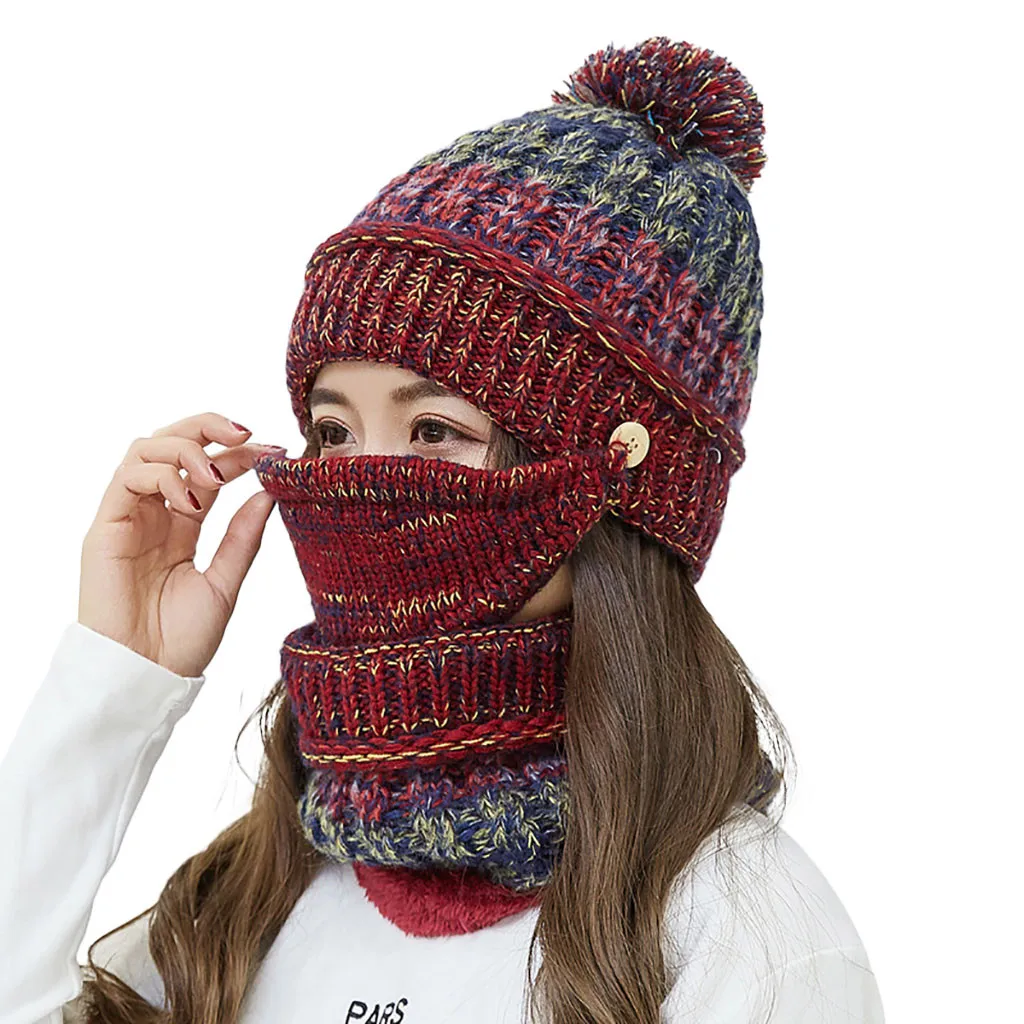 JAYCOSIN Высококачественная модная женская вязаная шерстяная шапка с маской теплая
