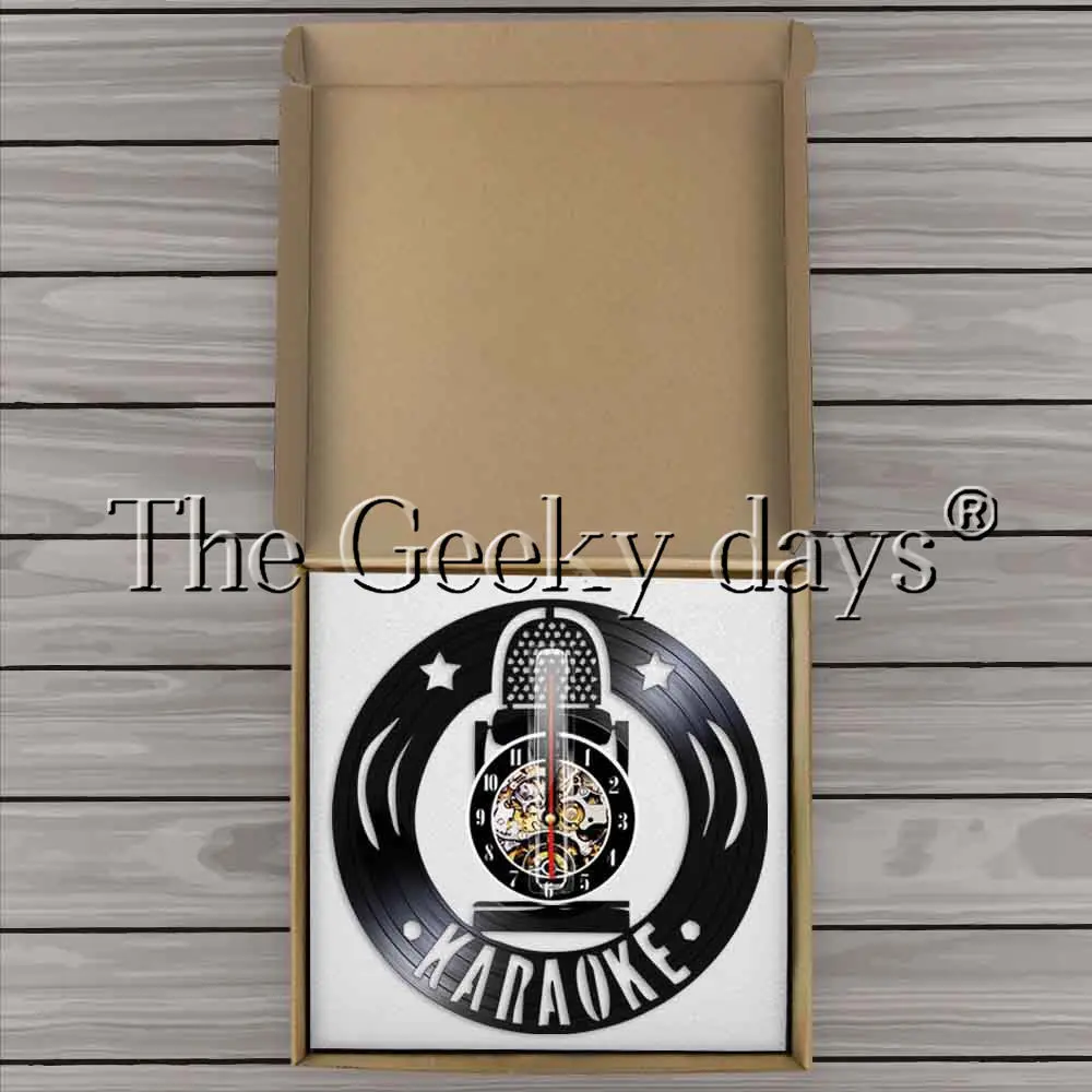 Настенные часы с виниловой пластиной и микрофоном в виде звезды для караоке