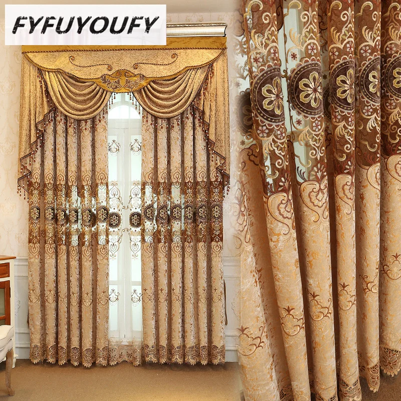 

European and American Style Gold Luxury curtains for Living Room window curtain for the Bedroom Window curtain in the kitchen