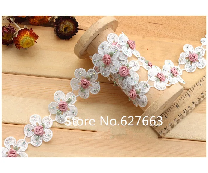 

3D Rose Flower Soluble Lace Trim Knitting Wedding Embroidered DIY Handmade Patchwork Ribbon Sewing Supplies Craft