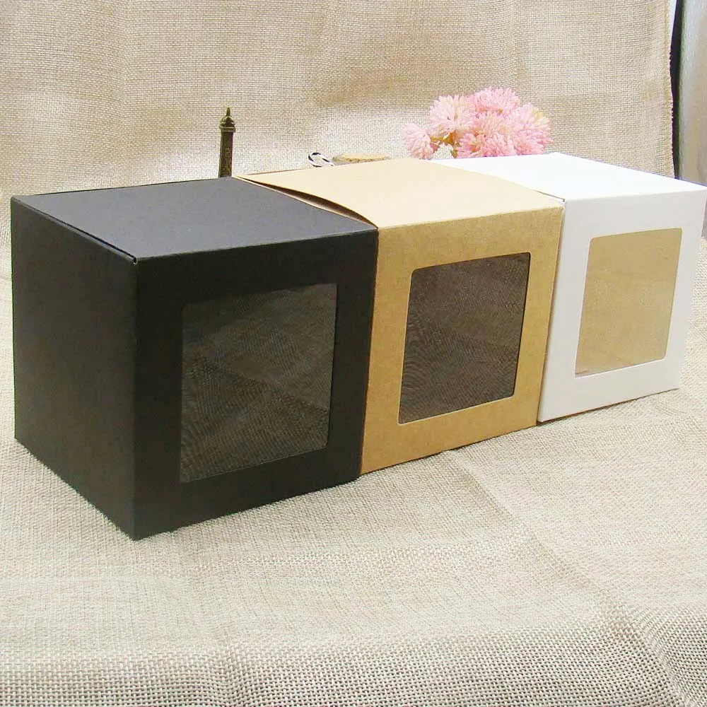 10*10* 10cm30pcs Черная бумажная упаковочная коробка с Прозрачное пластиковое окошко, настройки отображения коробки для подарка/ремесла кекс сувениры